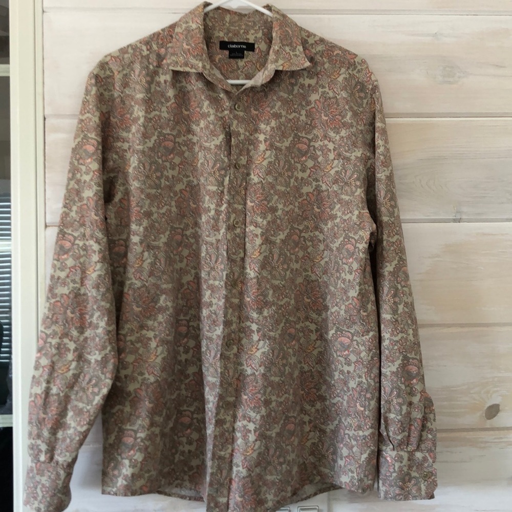 Claiborne Floral Button Down Shirt - Pink and Green